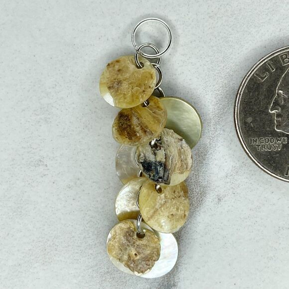 Silver Tone Mother of Pearl Shell Dangle Upcycled Pendant - Picture 3 of 4